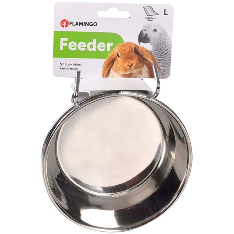 Flamingo Feeder With Hook ФЛАМИНГО кормушка для кроликов, крупных попугаев навесная с крючком, нержавейка