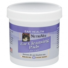 Nutri-Vet Feline Ear Wipe НУТРИ-ВЕТ ЧИСТЫЕ УШИ влажные салфетки для гигиены ушей кошек, 90 шт