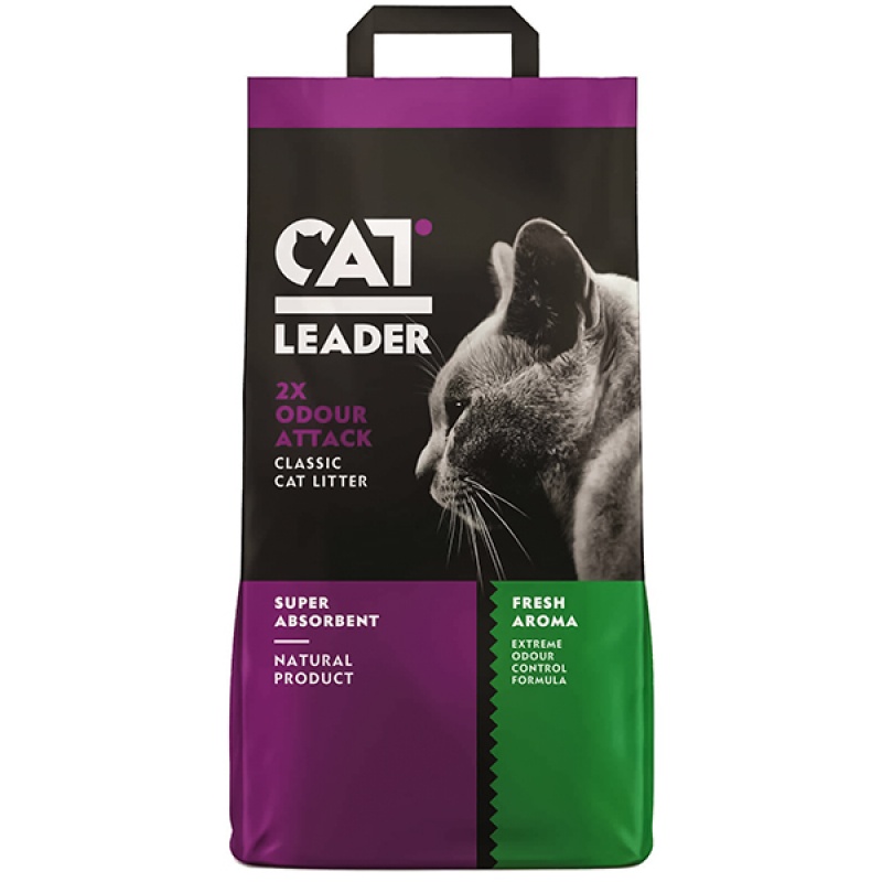 Cat Leader Classic 2xOdour Attack Fresh КЭТ ЛИДЕР КЛАССИК ДВОЙНАЯ СВЕЖЕСТЬ супер впитывающий наполнитель в кошачий туалет