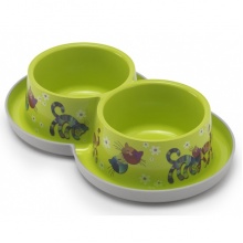 Moderna Double Trendy Dinner Friends Forever МОДЕРНА двойная миска для кошек, защита от муравьев, пластик, ярко-зеленый, дизайн Друзья Навеки, 2х350мл, d10см