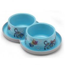 Moderna Double Trendy Dinner Friends Forever МОДЕРНА двойная миска для кошек, защита от муравьев, пластик, ярко-голубой, дизайн  2х350мл, d10см